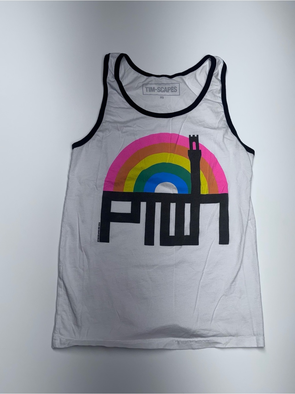 TIM-SCAPES White Tank with Rainbow Graphic
